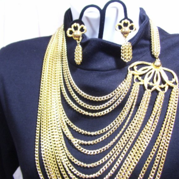 Authentic, RARE Hobe, Multi Strand Necklace, Earring Set, Gold, Floral… - Picture 2 of 3